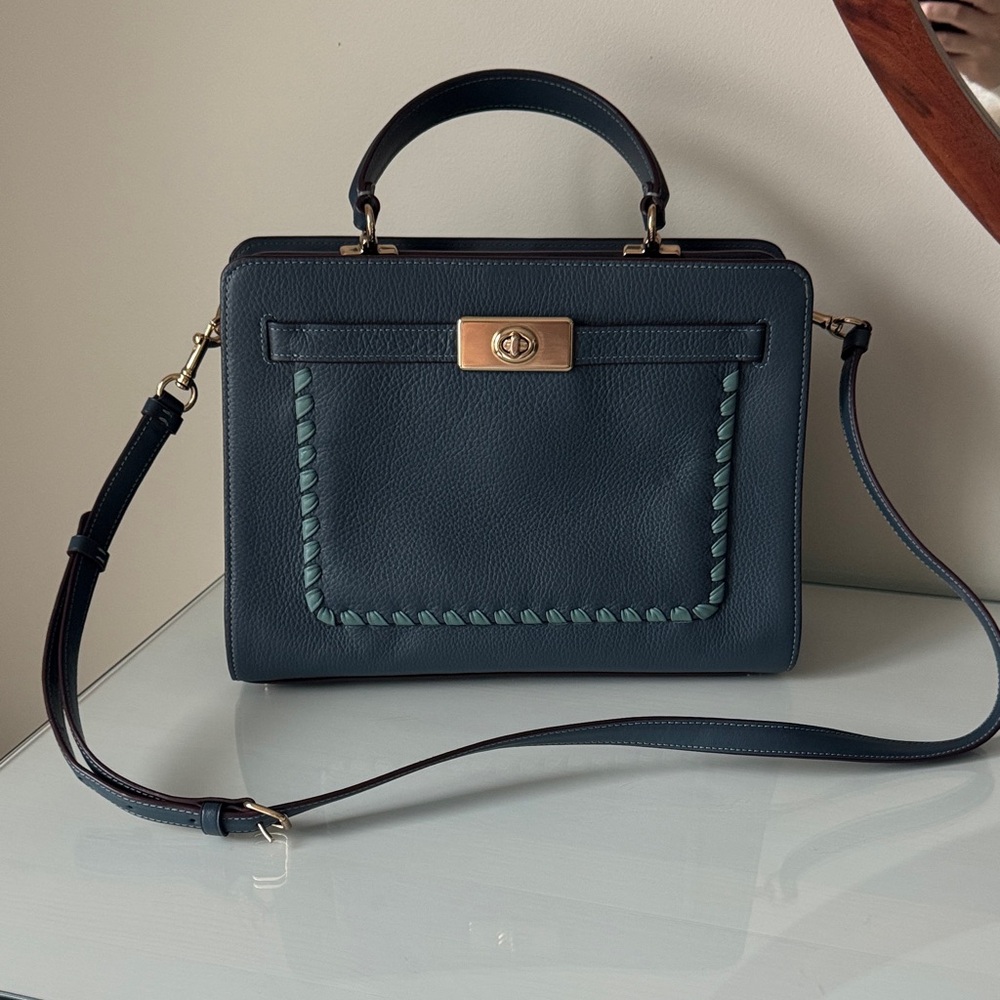 Coach Blue Satchel with Green Accents